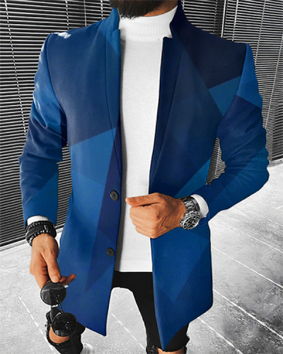 Men's Geometric Long Sleeve Mid Length Cardigan Trench Coat