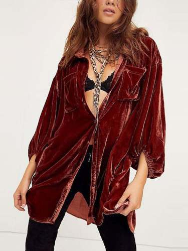 Women's vintage velvet mid-length loose shirt