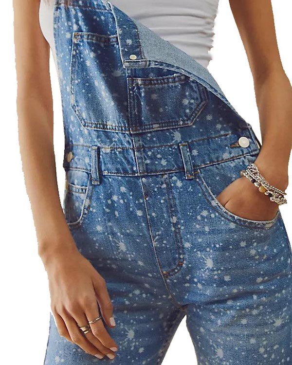 Splash Ink Distressed Denim Overall Jumpsuit