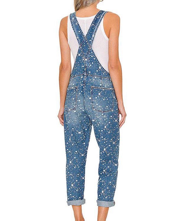 Splash Ink Distressed Denim Overall Jumpsuit