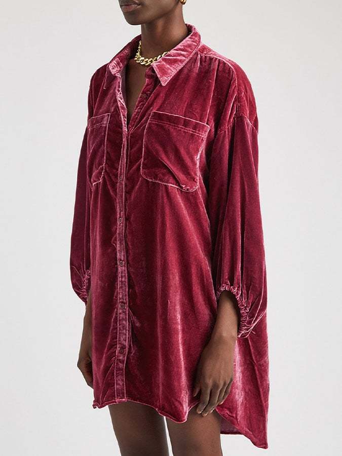Women's vintage velvet mid-length loose shirt