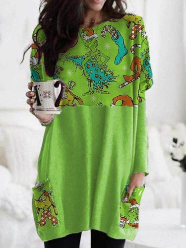 Women's Christmas Grinch Printed Long Sleeve Dress