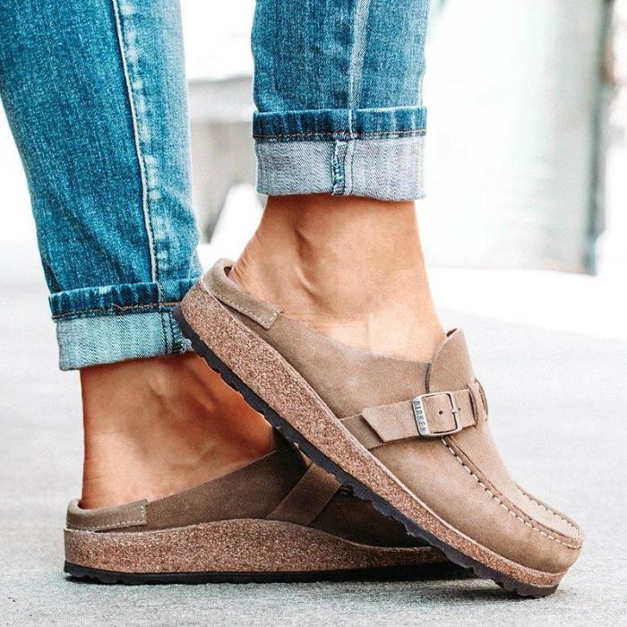 Women Casual Comfy Leather Slip On Sandals