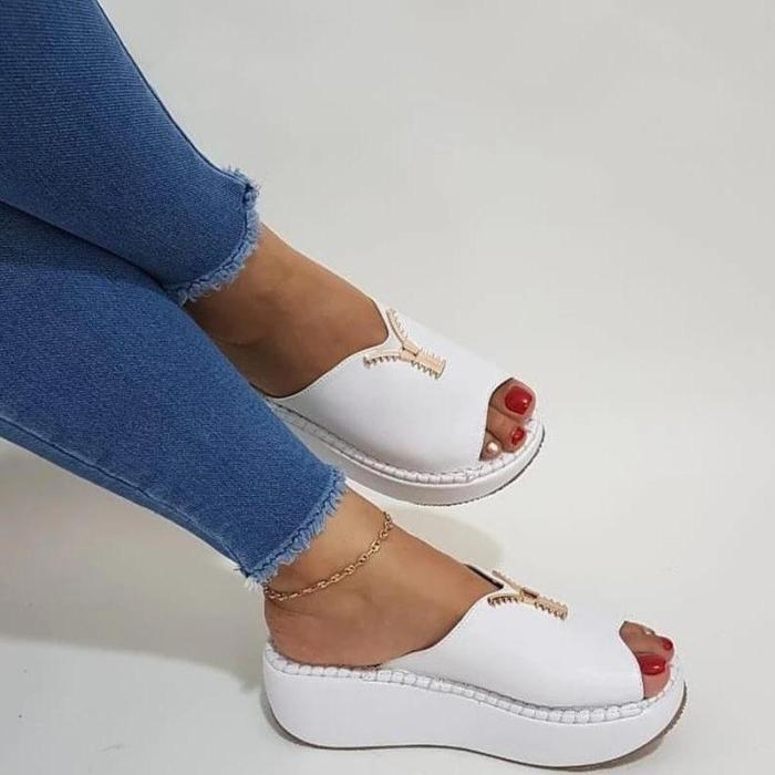 WOMEN CASUAL SUMMER SLIP ON ZIPPER WEDGE SANDALS