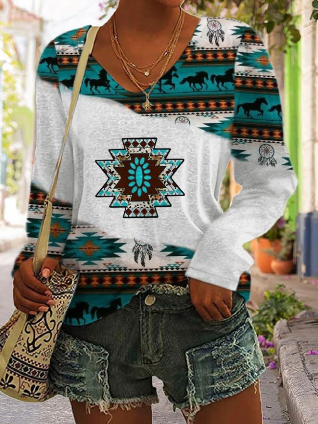 Vintage Western Print Long Sleeve Top