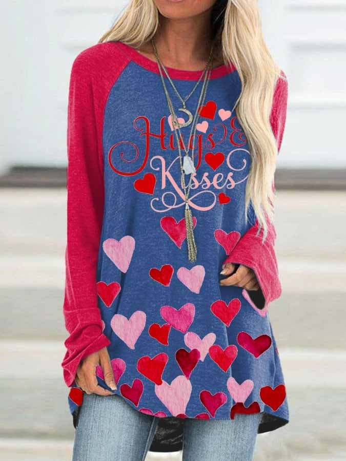 Hugs And Kisses Valentine's Day Heart Print Casual Top