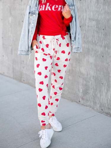 Women's Love Heart Print Casual Pants