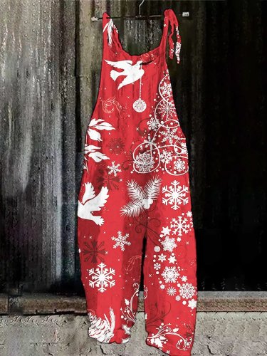 Christmas Dove Print Casual Jumpsuit