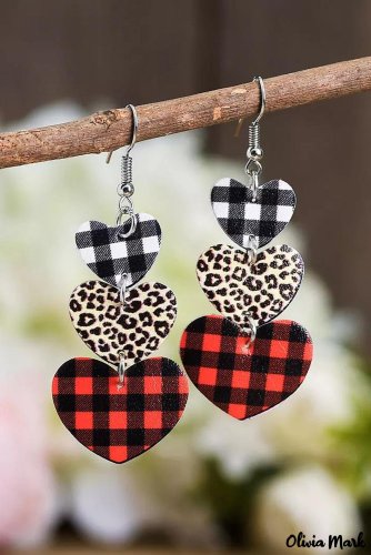 Leopard Plaid Heart Shaped Dangle Earrings