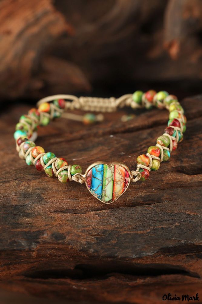 Multicolor Braided Heart Charm Bracelet