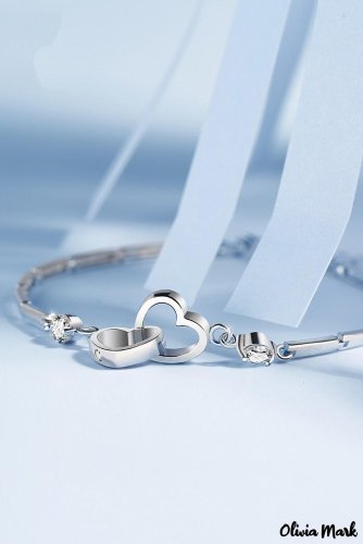 Silver Crystal Heart Charm Bracelet