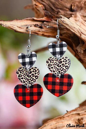 Leopard Plaid Heart Shaped Dangle Earrings