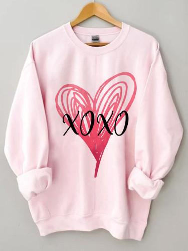 Women's XOXO Heart Loose Crewneck Sweatshirt