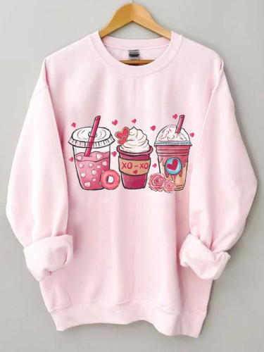 Women's Valentine Coffee Lover Loose Crewneck Sweatshirt
