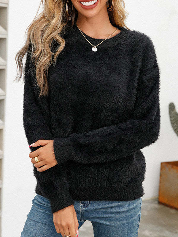 Pullover Solid Color Long Sleeve Knit Sweater