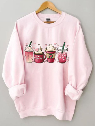 Women's Valentine Coffee Lover Loose Crewneck Sweatshirt