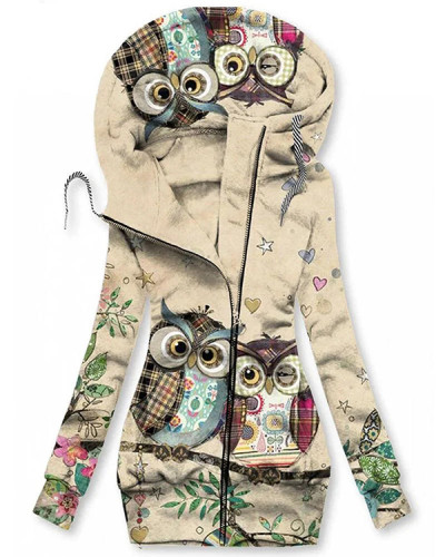 Owl Casual Cardigan Hooded Coat