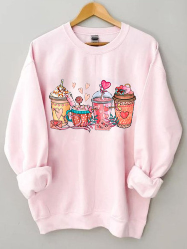 Valentine Drinks Print Sweatshirt