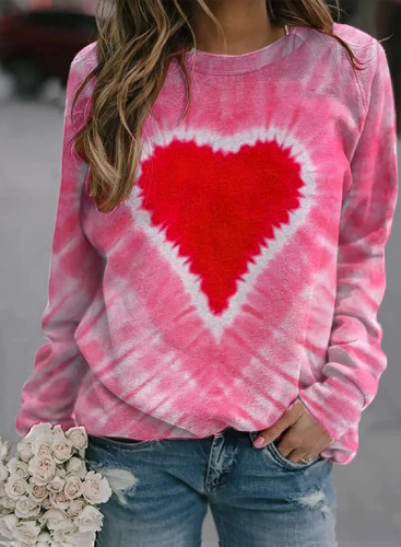 Casual Heart Long Sleeve Round Neck Printed Sweatshirt