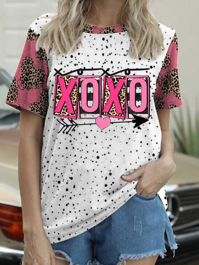 Women's Valentine XOXO Printed Round Neck Short Sleeve T-Shirt