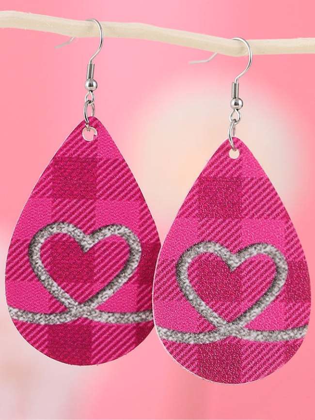 Valentine's Day Plaid Love Drop Earrings