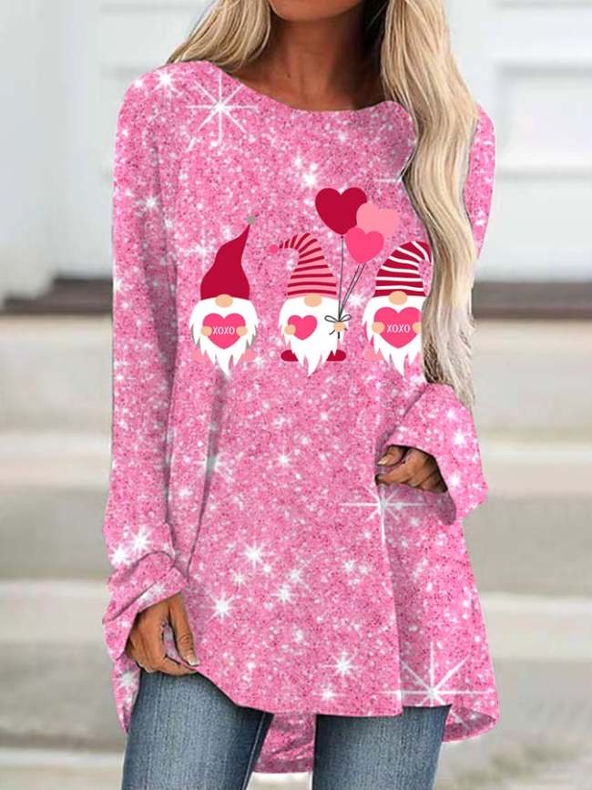 Valentine's Day Gnome Heart Print Casual Top