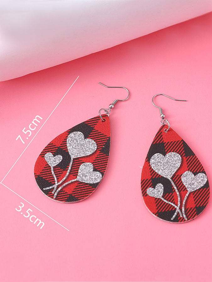 Valentine's Day Black and Red Plaid Sequin Heart Earrings