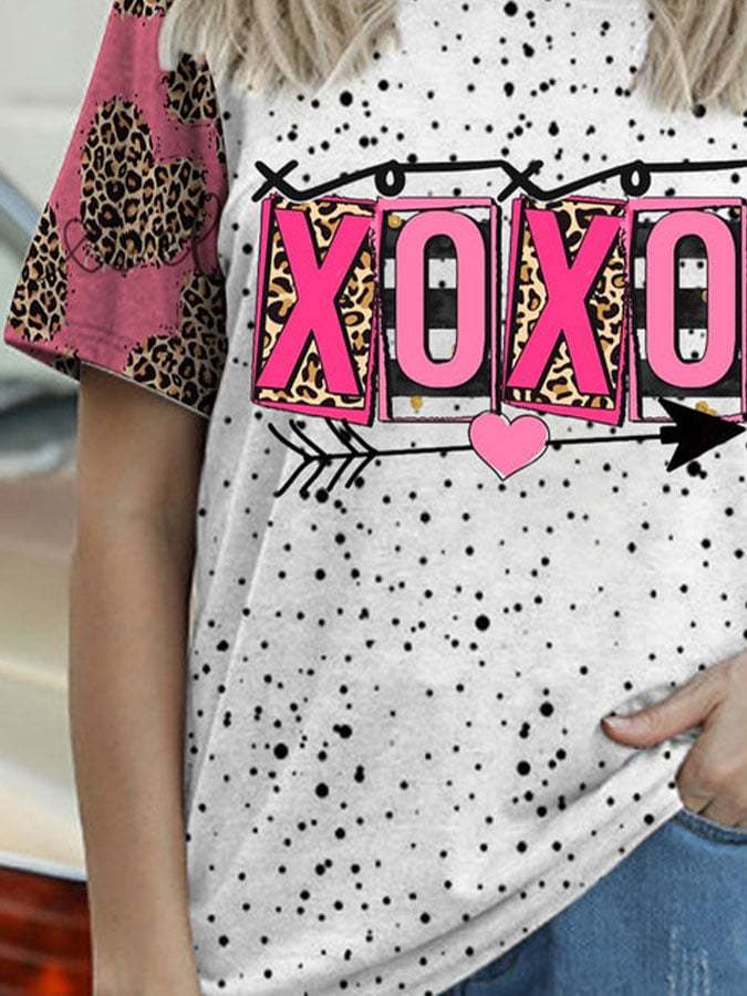 Women's Valentine XOXO Printed Round Neck Short Sleeve T-Shirt