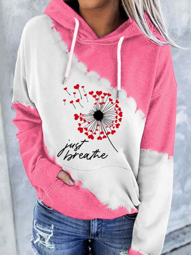 Women's Just Breathe Valentine's Day  Print Hoodie