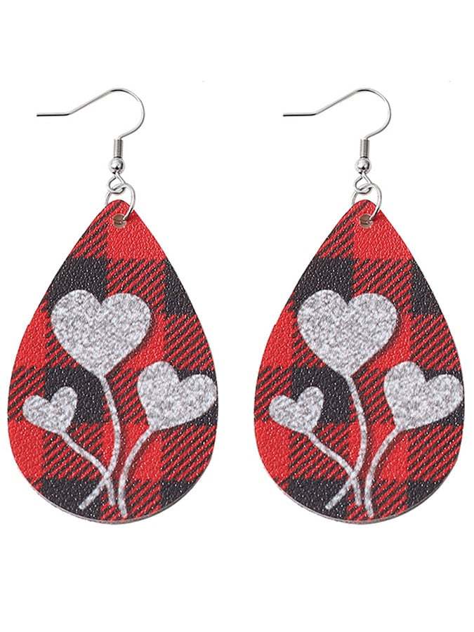 Valentine's Day Black and Red Plaid Sequin Heart Earrings