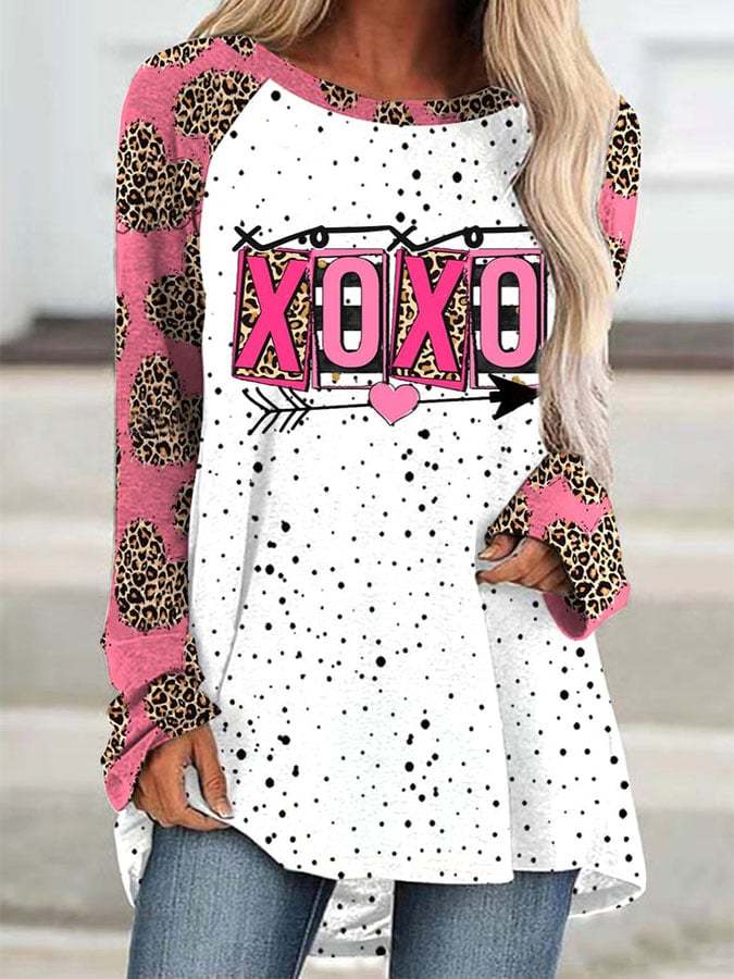 Women's Valentine's Day XOXO Printed Crew Neck T-Shirt