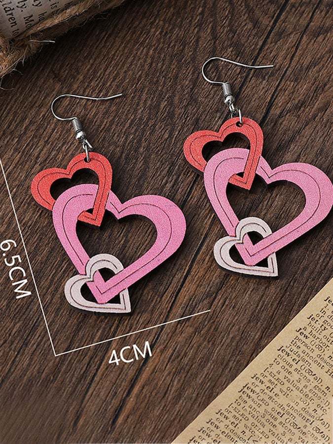 Valentine's Day Hollow Heart Series Wooden Earrings