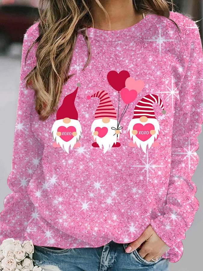 Valentine's Day Sequin Gnome Casual Sweatshirt