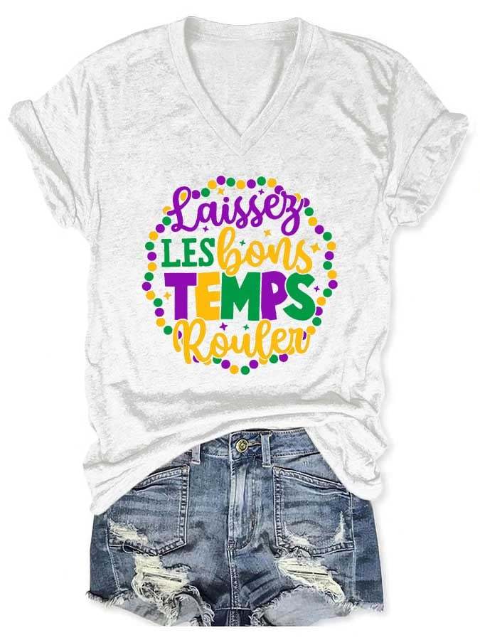 Mardi Gras Let The Good Times Roll Print T-Shirt