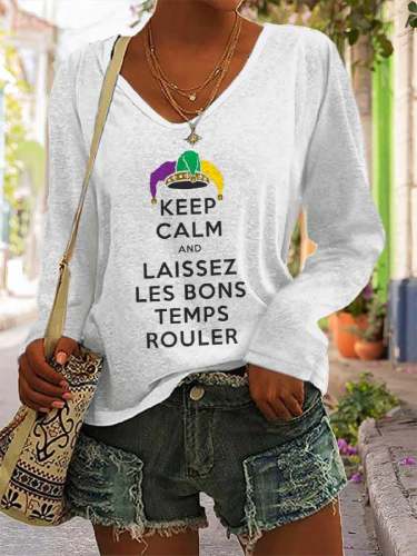 Mardi Gras Keep Calm And Let The Good Times Roll Print Long Sleeve T-Shirt