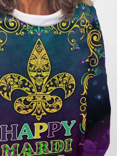 Vintage Happy Mardi Gras Print Sweatshirt