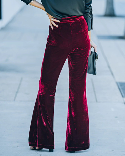 Vintage Velvet Bootcut High Waist Casual Pants