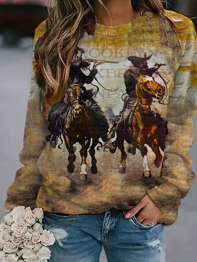 Western Vintage Print Long Sleeve Sweatshirt