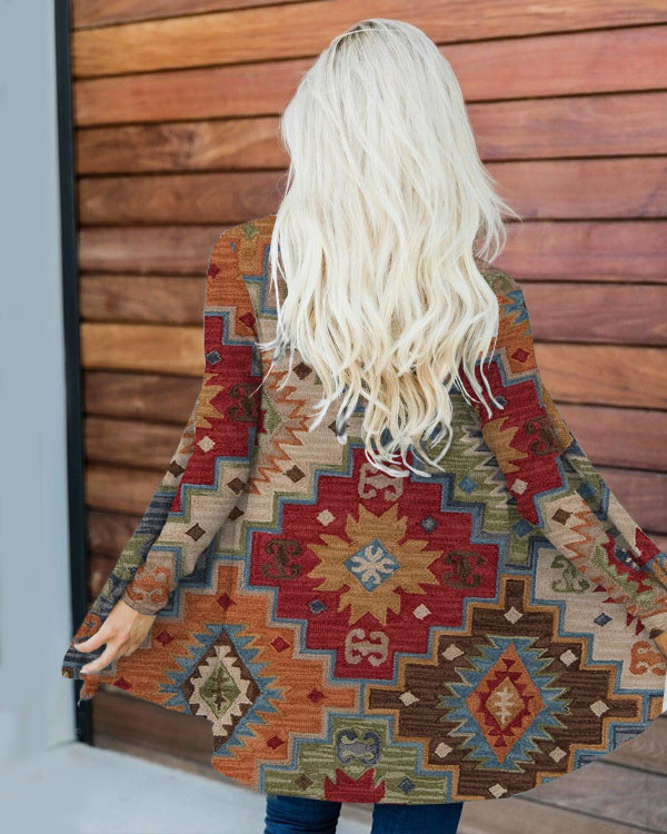 Retro Geometric Loose Cardigan