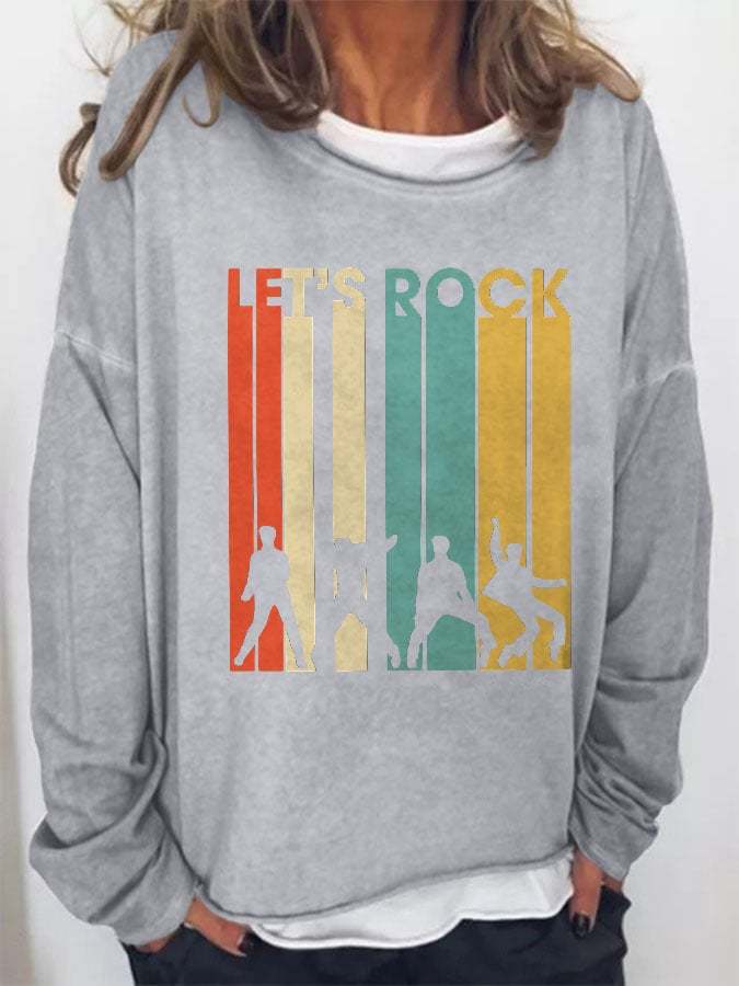 Vintage Let's Rock King Of Rock Roll Print Sweatshirt