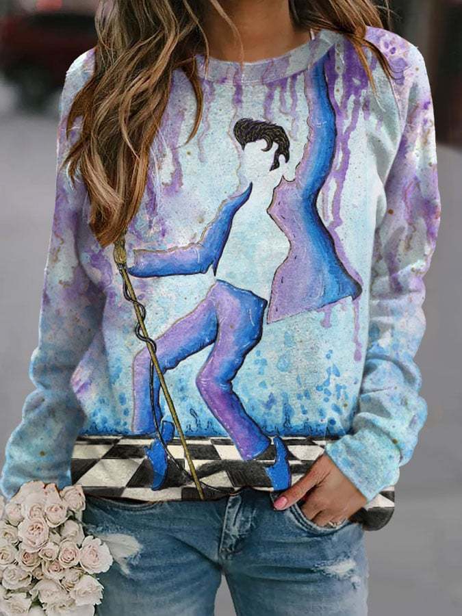 King Of Rock Roll Color Block Print Long Sleeve Casual Sweatshirt