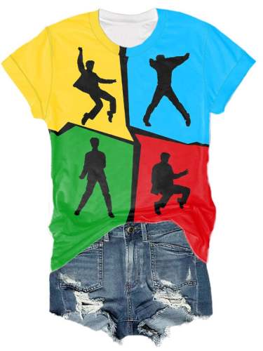 King Of Rock Roll Color Block Print T-Shirt