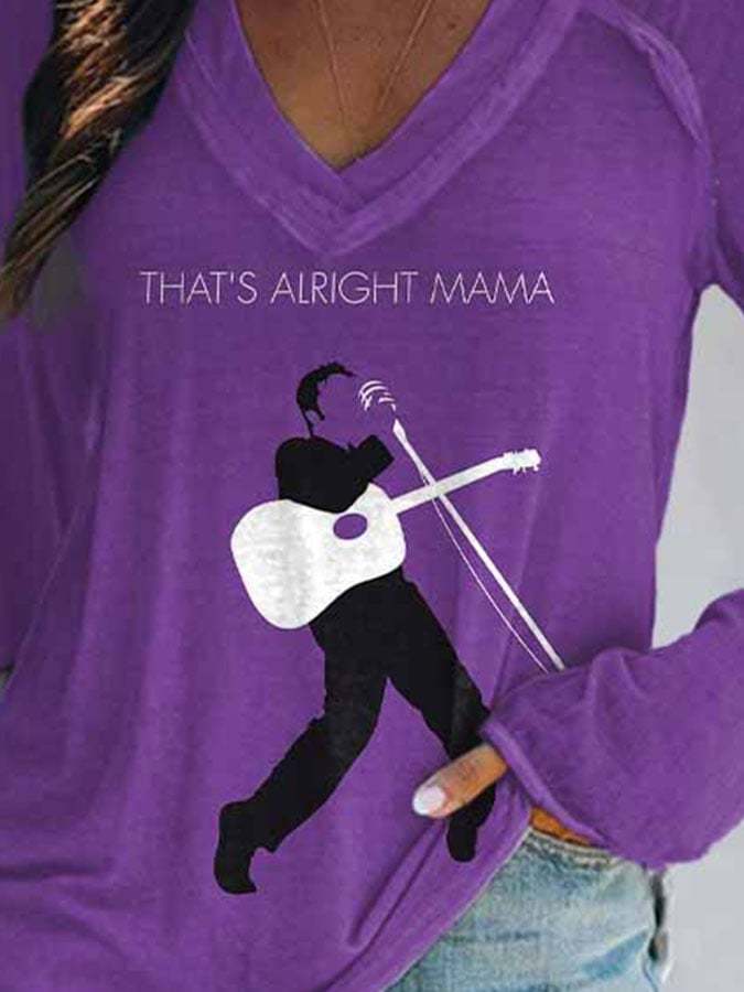 That’s Alright Mama King Of Rock Roll V-neck Print T-Shirt