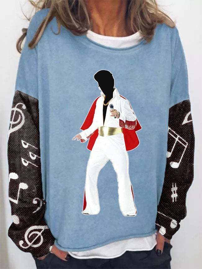 Women's Musical Note King Of Rock Roll Print Casual Sweatshirt