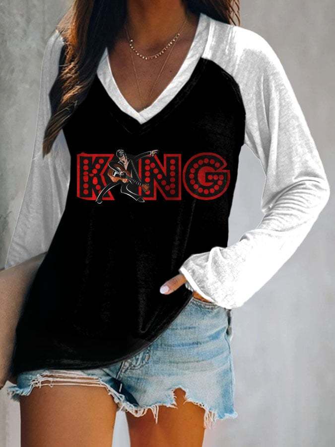 King Of Rock Roll Print Long Sleeve T-Shirt