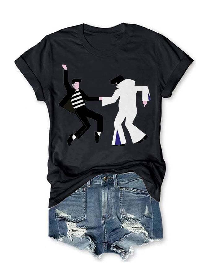 Women's King Of Rock Roll Printed Round Neck Short Sleeve T-Shirt