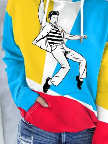 King Of Rock Roll Color Block Print With Pocket Hoodie
