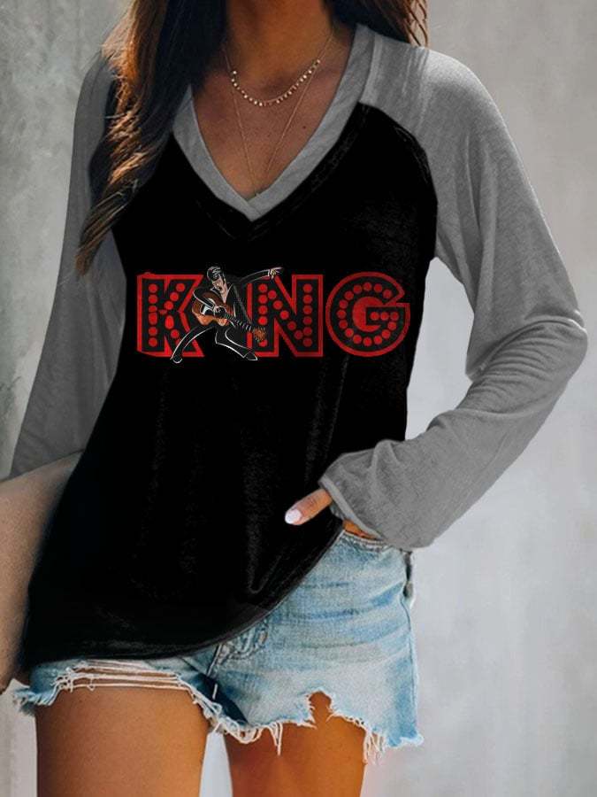 King Of Rock Roll Print Long Sleeve T-Shirt