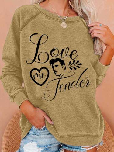 Love Me Tender Love King Of Rock Roll Print Sweatshirt