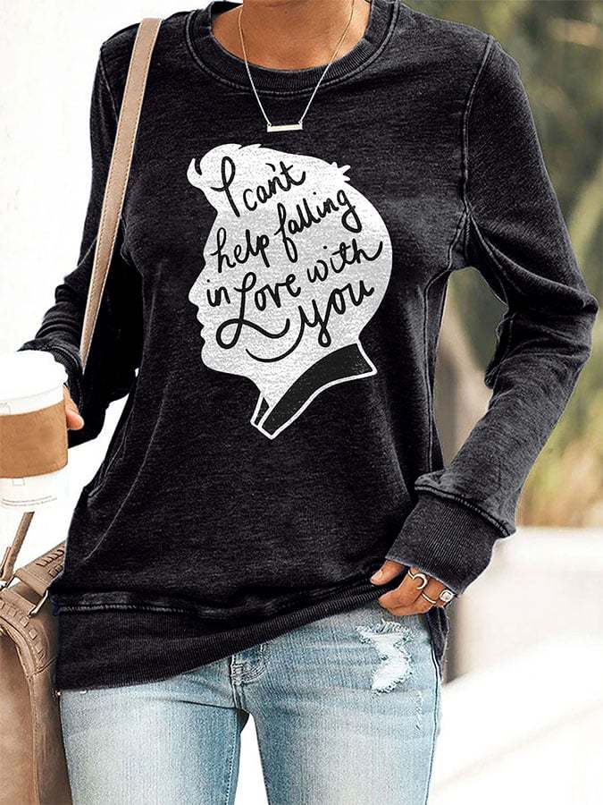 King Of Rock Roll I Can't Help Falling In Love With You Print Sweatshirt